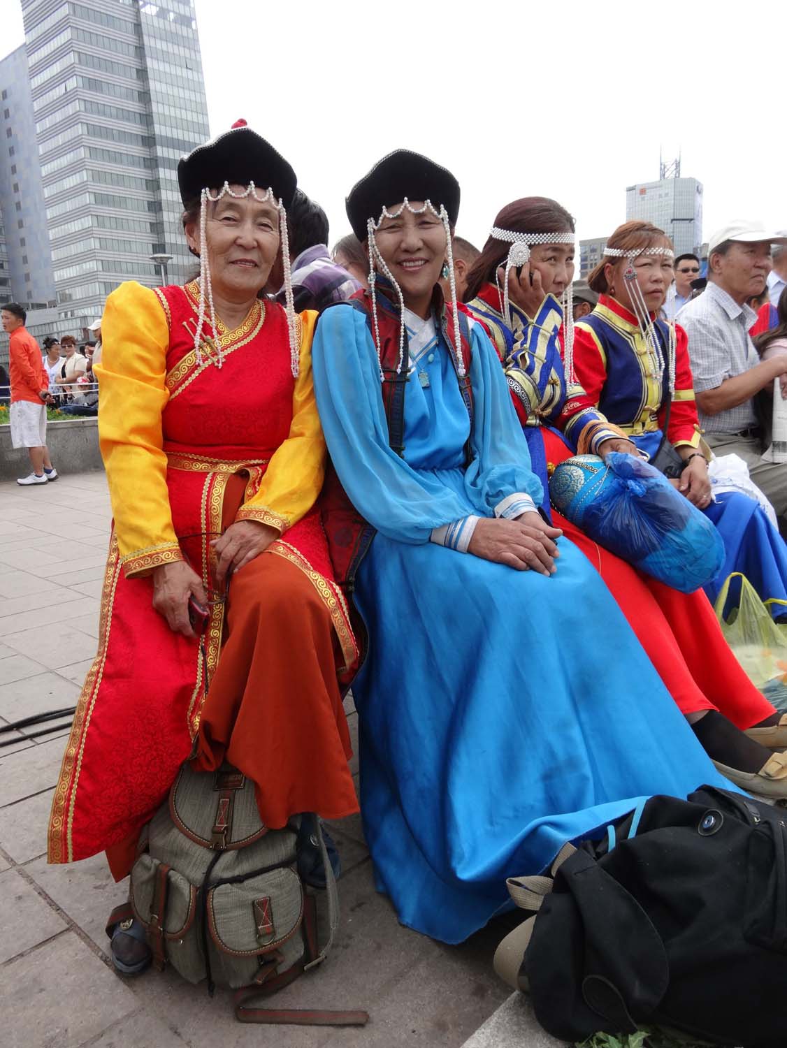 ladies wearing traditional dress in the main square of UB