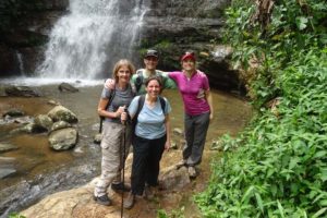 Barbara, Esther, Jon and Jude at the waterfall, there is also a pool for swimming a little further downstream