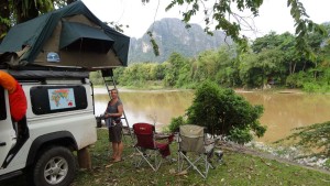 Another favourite, camping right on the water's edge in Van Vieng (Laos). Perfect for the next day's tubing trip too.