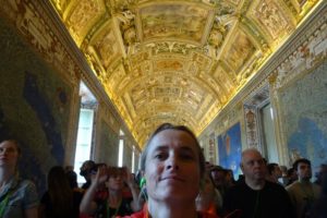 Jude in the Gallery of Maps in the Vatican Museums. The green earphones are to make sure you can hear the guide.