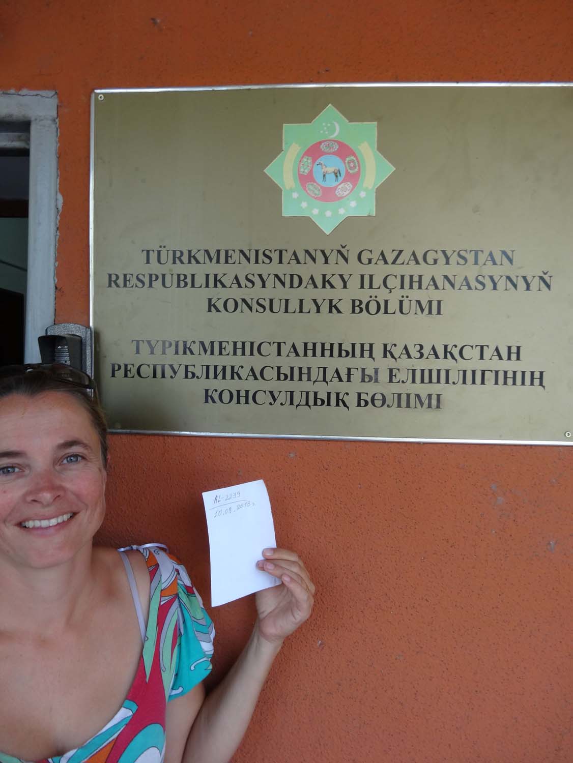 after applying for our Turkmenistan visas we get a bit of paper with a number and a date on it