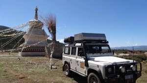 Lara next to a Tibetan holy site in Zhongdian, the self-proclaimed Shangri-La...